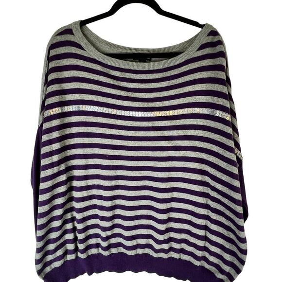 A.N.A. Purple Lightweight Striped Purple Gray Sequins Sweater Large - Picture 3 of 14
